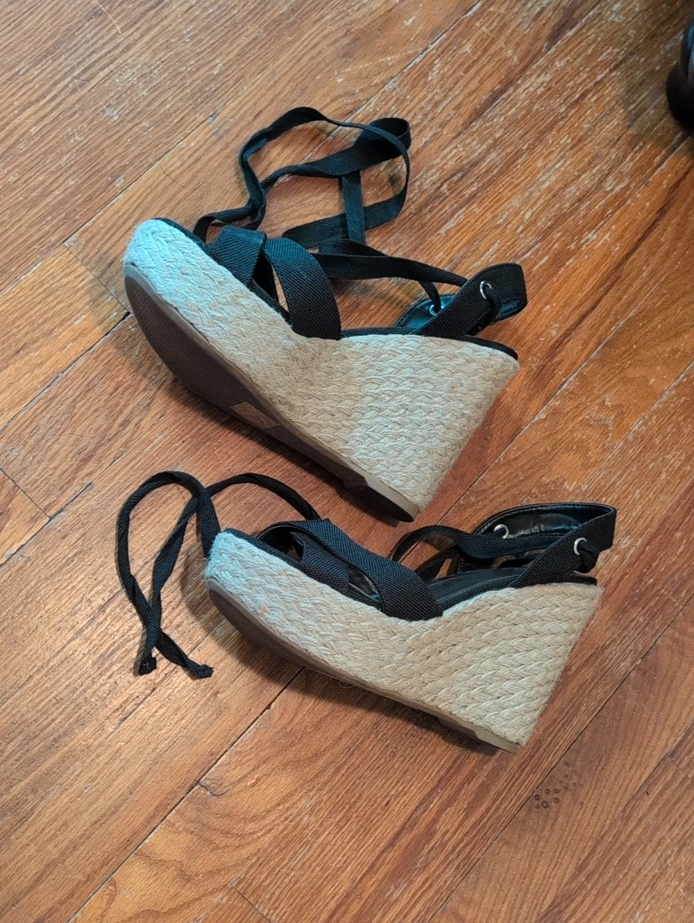 Lulu's Black Crisscross Lace-Up Espadrille Wedges